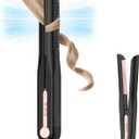 SKIMI Airflow Styler, Titanium Flat Iron Hair Straightener, Professional Curling Iron with Cooling Air Vents to Lock in Style, 5 Temps & Dual Voltage, Auto Off (Black & Bright Champagne).