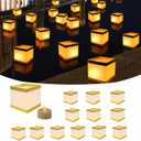 12Pack Reusable Floating Square Lanterns with LED Flameless Candles, Decorative Outdoor Table Lanterns for Weeding, Lawn, Pool, Wishing