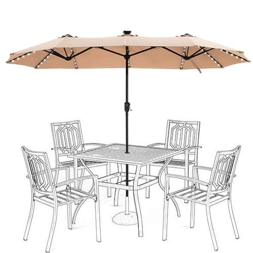 HERA'S PALACE 13 ft Patio Umbrella with 120 LED Solar Lights Double Sided Outdoor Umbrella for Patio 8 Colors Changing Table Umbrella Outdoor Patio for Garden Pool