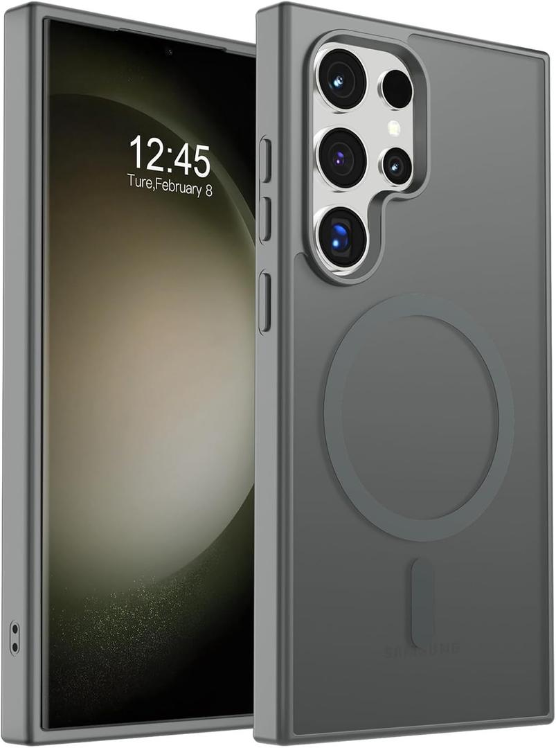 SUPFINE Magnetic for Samsung Galaxy S23 Ultra Case, (Built-in Magnets) (Military Grade Drop Protection) Slim Translucent Shockproof Phone Case,Titanium Gray