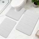 Bathroom Rugs Sets 3 Pieces Thicker Memory Foam Bath Mat with Non Slip Backing, Machine Wash, Dries Quickly, Ultra Soft White Bath Carpet with Toilet Rug for Bathroom,Kitchen,Tub