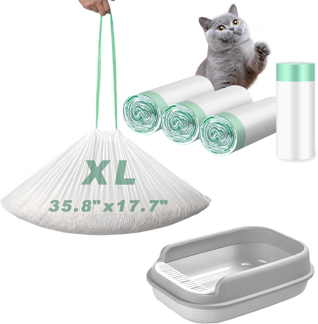 40 PCS Cat Litter Liners Jumbo Drawstring Cat Litter Bags Extra Thick Litter Pan Liners Heavy Duty 35.8"x17.7"