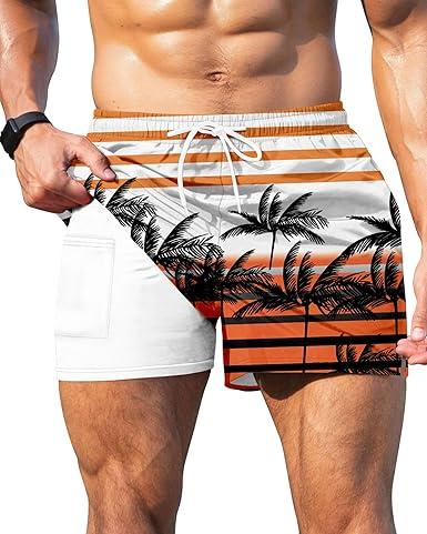 GIISAM Men's Swim Trunks, Bathing Suit 4 inch Inseam Quick Dry Swimsuit Beach Board Shorts with Compression Liner, XXL