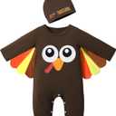 NAPU My First Thanksgiving Baby Boy Outfit Cute Turkey Romper Long Sleeve One Piece Jumpsuit Hat 2Pc Baby Thanksgiving Outfit (9-12 Months)