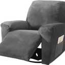 NORTHERN BROTHERS Stretch Recliner Chair Covers, Anti Slip Velvet Recliner Cover, Soft Thick Lazy Boy Recliner Covers Washable for Pets, Light Grey (1 Seat)