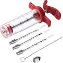 Meat Injector Syringe - 3 Marinade Injector Needles for BBQ Grill, Premium Portable Turkey Injector kit for Smoker, Marinades Injectors for Meats With 1oz Large Capacity 1 Brush Easy to Use & Clean Red
