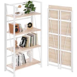 BHG Vintage Multifunctional Bookcase Folding Bookshelf, No-Assembly Plant Stand Storage Rack Shelves for Home Office (White, 4-Tier)