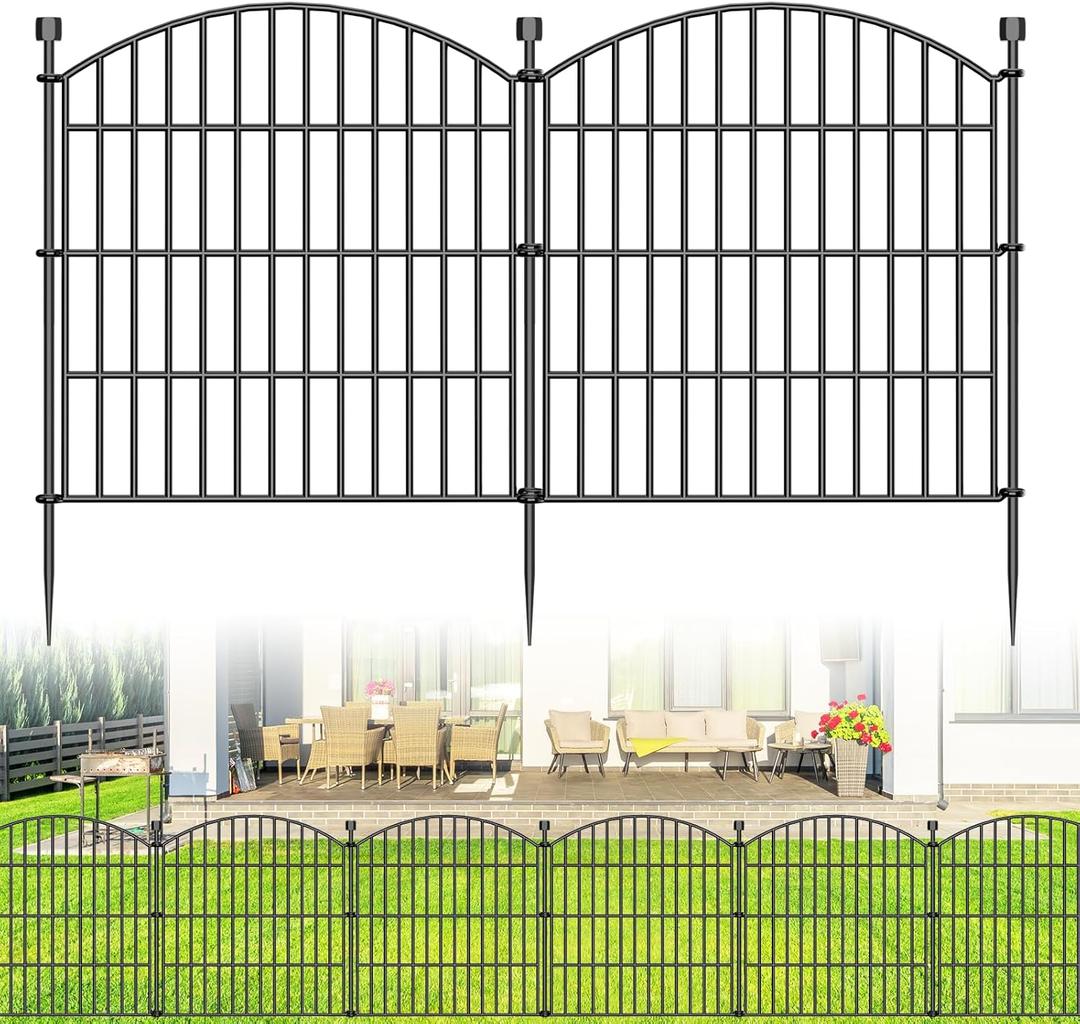 10 Panels No Dig Decorative Garden Fence Animal Barrier - 24 in (H) x 20 ft (L) - Dog Fence Outdoor for Yard, Rabbits and Small Pets - Tall Rustproof Metal Wire Fencing Border for Garden and Patio