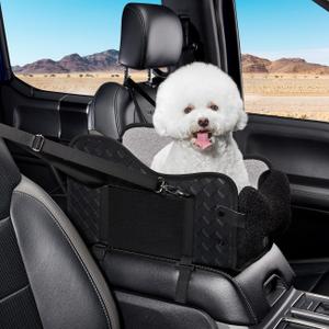 Center Console Dog Car Seat,Pet Puppy Car Seat,Middle Console Dog Armrest Booster Seat for Small Dogs(Leather Black)