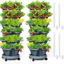 Strawberry Vertical Planter Tower Garden 2 Pack, 6 Tiered Stacking Planter with Support Pole, Stackable Herb Planter Indoor Outdoor Dark Grey