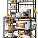 SNTD Baker Rack with Power Outlet - Microwave Stand with Storage, Large Coffee Bar Station with 14 Hooks, Metal Kitchen Shelf Rack for Spices, Pots (Rustic Brown) | with Power Outlet, with Storage, with 14 Hooks, for Spices, for Pots
