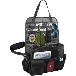 ECWKVN Car Front & Back Seat Organizer with Dedicated Tablet/Laptop Compartment, Passenger Seat File Storage with Cup Holder, Adjustable Backrest, and Padded Shoulder Strap