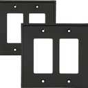 Double Decorator Light Switch Cover, Matt Black Modern Outlet Covers Wall Plate, Decorative Wall Plate Cover for Decorator, Duplex, Rocker (2-Gang Double Decorator,2 Pack)