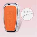 For Toyota Key Fob Cover with Keychain, Orange Leather Rhinestone Key Case Protection Shell Compatible with 2018-2022 Camry RAV4 Highlander C-HR Prius Corolla Avalon GT86