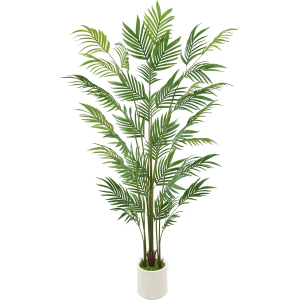Ting's time Artificial Palm Tree 7ft Faux Plants Large Tropical Palm Tree with 15 Trunks Lifelike Leaves White Potted for Outdoor Indoor Housewarming Gift Modern Decor 1Pack