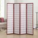Roundhill Furniture Oriental Shoji 4 Panel Screen Room Divider, Cherry