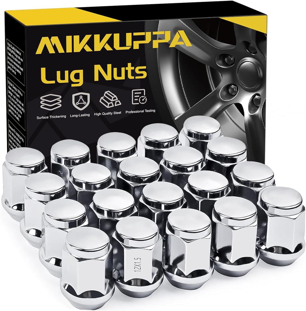 MIKKUPPA M12x1.5 Lug Nuts - Replacement for 2006-2020 Ford Fusion, 2000-2019 Focus, 2001-2023 Escape Aftermarket Wheel - 20pcs Chrome Closed End Lug Nut (Silver)