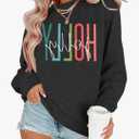 LOTUCY Women Christmas Sweatshirts Holly Jolly Christmas Tree Crewneck Graphic Sweater Long Sleeve Pullover Top, XL