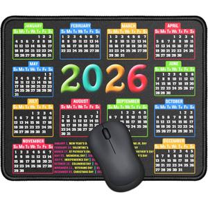 Mouse Pad with Stitched Edge, Computer Mouse Mat with Non-Slip Rubber Base, Mouse Pads for Computers Laptop Mouse 9.6x7.9x0.1 inch, (2026 Calendar Black)