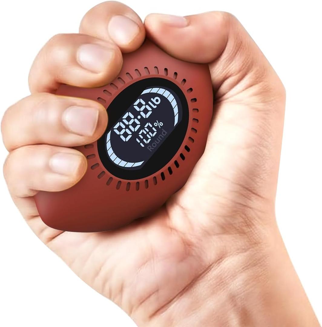 Digital Stress Relief Grip Ball for Adults & Kids, Grip Strength Tester, Hand Strength Gripper up to 220lbs, Forearm Strengthener with Progress Bars & Cheer Sound, Fitness Gift (Brown)