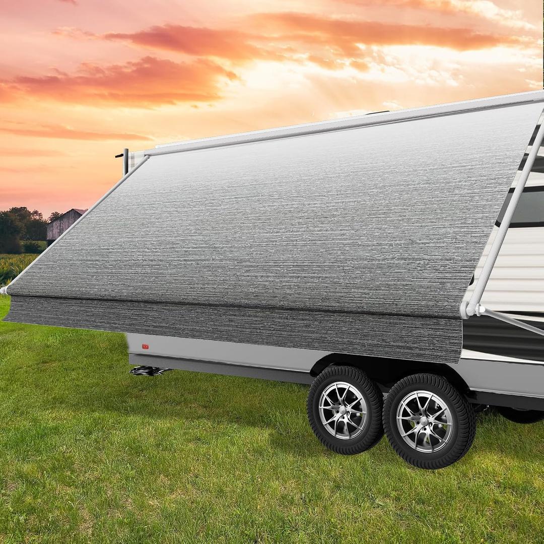 19FT RV Awning Fabric Replacement, 18'2" Fabric, 19.5oz, Ombré Gray | Heavy-Duty Vinyl, Heat-Sealed Vinyl, Weatherproof, Universal Fit for RVs, Motorhomes, Campers and Travel Trailers