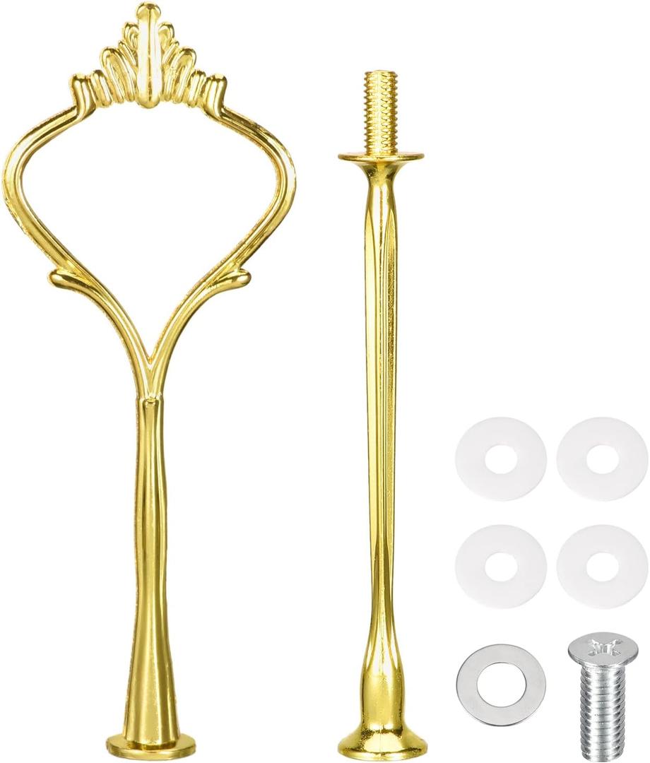 Uxcell 1 Set Cake Tray Stand Handle Cupcake Dessert Plate Hardware Fitting Holder Rod Stand Handle for Cake Stand Wedding Party, 2-Tiers Crown Gold