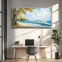 JUDASJART Wall Decor For Bedroom Large Wall Art For Living Room Office Decorations Blue Beach Sea Wave Paintings Ocean Seascape Wall Pictures Canvas Artwork Home Decor Ready To Hang Wood Framed, 48"L x 24"W
