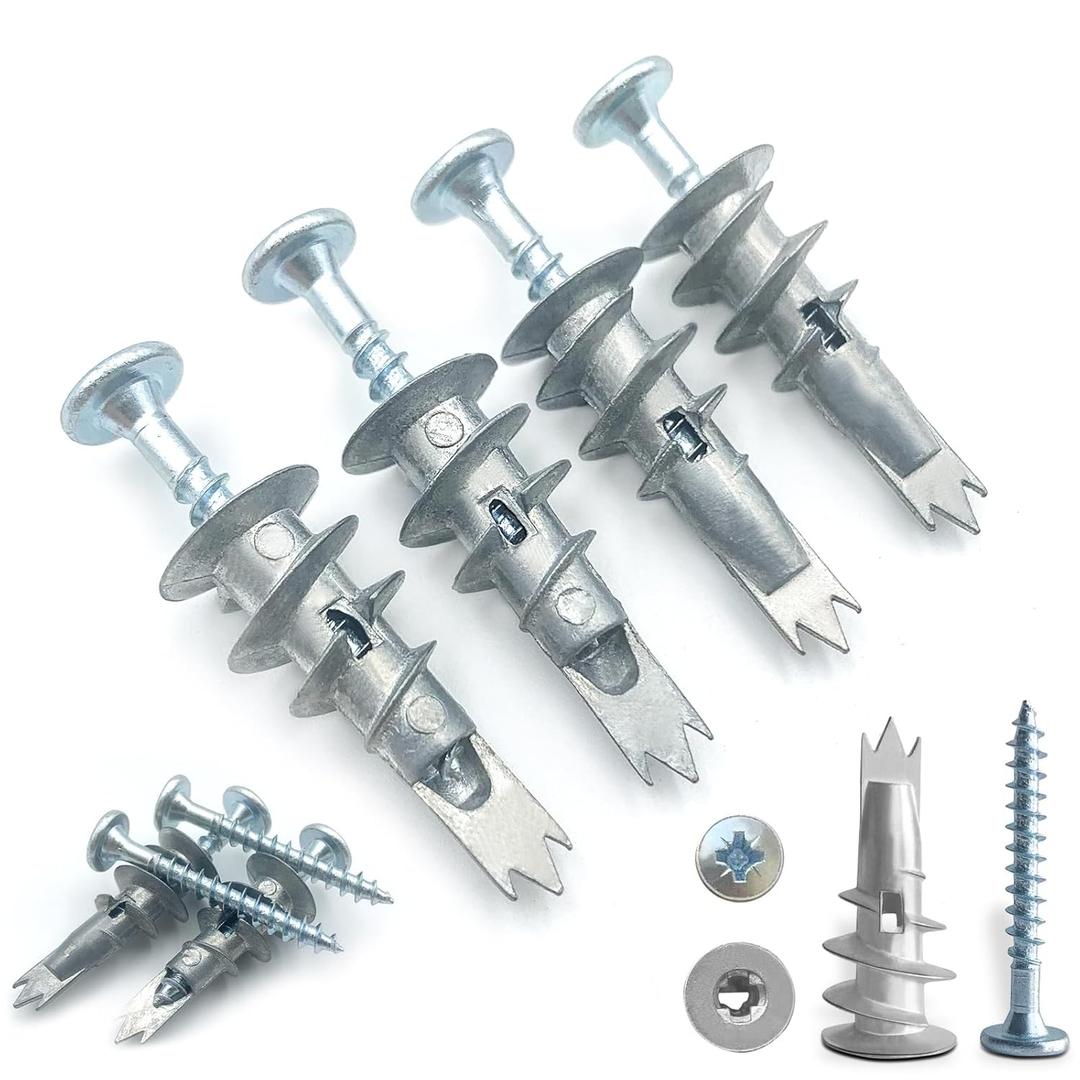 4 x 60PCS #8 Self-Drilling Drywall Anchors and Screws Kit, Heavy Duty Wall Anchors for Drywall, 30pcs 1/2 * 1-1/4 Anchors & 30pcs #8 * 1-3/8 Screws, Drywall Anchor Kit, 75LB Hanging and Mounting