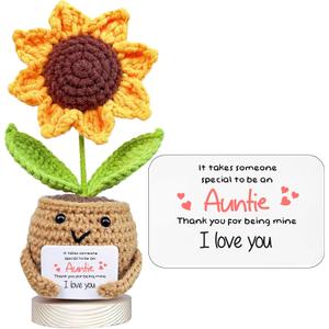 Gossby Positive Sunflower Doll Crochet with Card - IT Takes Someone Special to BE an ANTIE - Aunt Gifts for Women - Mothers Day, Christmas, Birthday Gifts for Aunt - Cute Aunt Gift - Crochet Plants