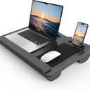 HETTHI Lap Desk with Cushion, Large Laptop Besk Bed, Up to 17" Laptop Tray for Bed with Wrist Rest, 2 Self-Adhesive Mouse Pads, Portable Handle, Tablet Phone Slot (Black)