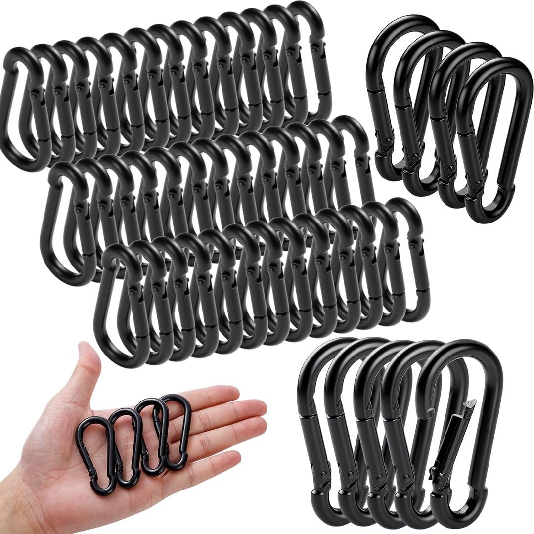 50Pack M5 2Inch Spring Snap Hooks Carabiner Black, 3/16" Heavy Duty Carabiner Clips Chain Quick Links Spring Safety Hook Connector for Dog Leash Backpack Hiking Fishing Bag Outdoor Travel