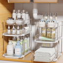 Delamu 2 Sets of 3Tier Bathroom Under Sink Organizers and Storage, MultiPurpose Stackable Pantry Organization and Storage, Pull Out Clear Kitchen Bathroom Cabinet Organizer with Movable Dividers