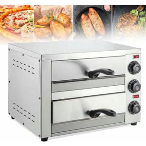 Commercial Pizza Oven Countertop, Double Deck Layer, Stainless Steel Electric Pizza Oven with Handle