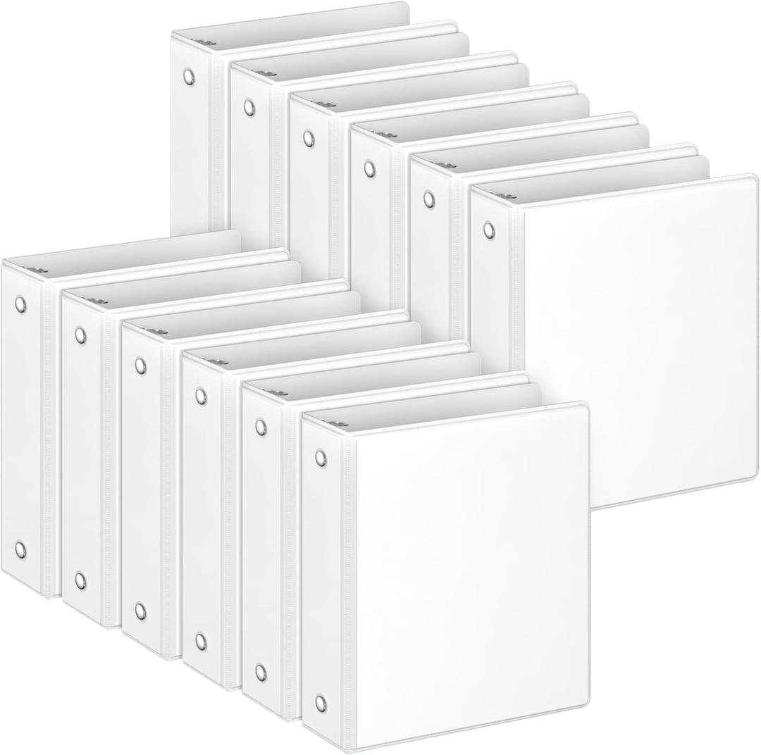 3 Ring Binders, 2" Round Rings 12 Pack, Fits 8.5x11in, View 2 Pocket, White