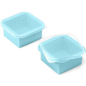2-Cup Silicone Freezer Trays with Lids  Perfect for Meal Prep, Portion Control, and Easy Freezing-Meal Prep Container Molds for Soup,Leftovers (Aqua, 2 Pack)