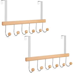 TOPIA HANGER Over The Door Hooks for Hanging, Towel Hooks Towel Racks for Bathroom, Coat Hooks Coat Rack Over The Door Organizer Hanging, Wooden Door Hangers for Coat Towel Hat Purse CT72N - 2 Pack