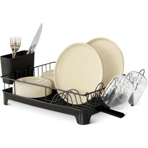 Amazon Basics Dish Drying Rack, Stainless Steel, 15.2 x 11.6 x 4 in., Black
