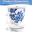 HakkaGirl 8 inch Ceramic Flower Pots, Chinoiserie Decor Ceramic Planter Plant Pots for Indoor Plants with Drainage and Saucer, Blue and White