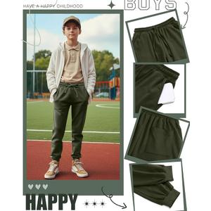 2 Pack Boys' Active Sweatpants Kids Athletic Casual Joggers Youth Drawstring Elastic Waist Pants with 3 Pockets (Large, Black, Light Gray, Army Green)