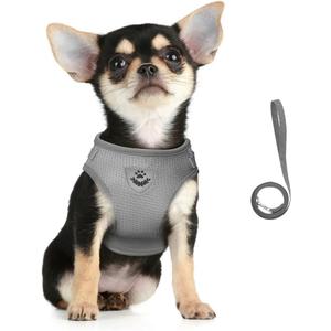 FEimaX Dog Harness and Leash Set for Walking, Soft Mesh Adjustable Easy Control Lightweight Cat Vest Harnesses with Reflective Strips, Escape Proof Small Dogs Cats Vests (Grey, Medium)