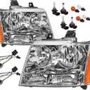 Headlights Assembly w/Bulbs & Harness compatible with 2007 2008 2009 2010 2011 2012 2013 Chvey Tahoe Avalanche Suburban, Chrome Housing Amber