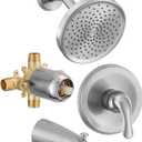 Tub Shower Faucet Set with Valve, Tub and Shower Faucet Set Complete Brushed Nickel, Single-Handle Tub and Shower Trim Kit with High-Pressure 6 Inch Rain Shower Head and Tub Spout