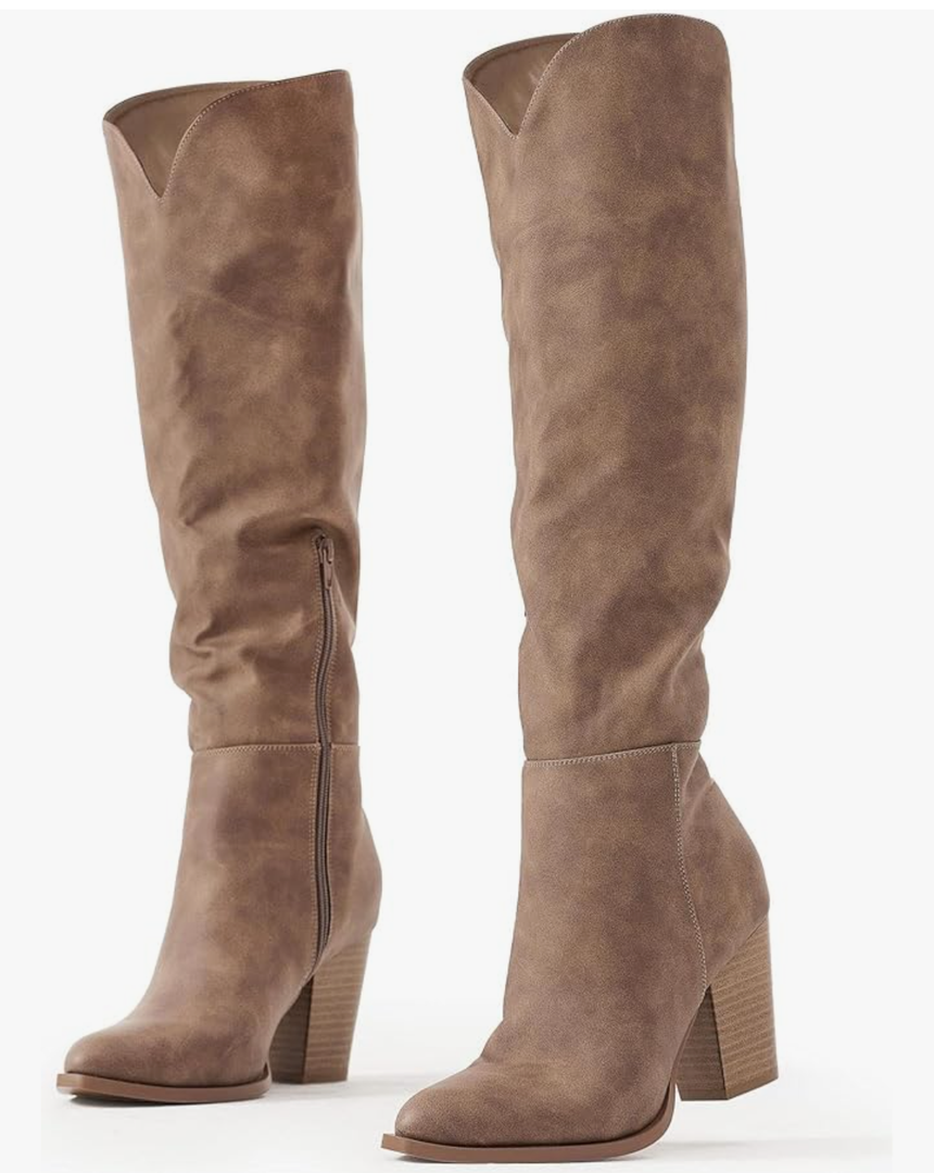 Putu Women's Knee High Boots High Heel Western Boots Pointed Toe Tall Boots Size 6