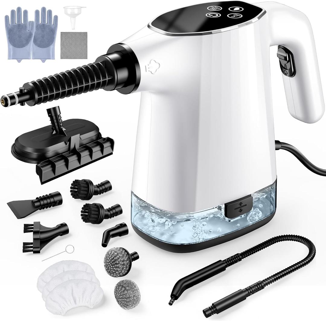 Handheld Steam Cleaner, Portable Steamer for Cleaning with 18PCS Accessories, 12s Fast Heating, Pressurized Steam Cleaner for Home, Kitchen, Bathroom, Car Detailing, Window, and Clothes, White