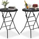 32" Round Folding Table, Portable Bar Height Folding Table with Detachable Legs, Round Foldable Table with HDPE Top for Standing Parties, Balcony, Event, Indoor Outdoor Use (Black, 2 Pack), Round, 32-inch diameter