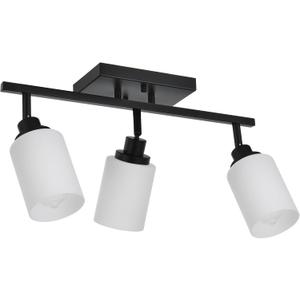 3-Lights Track Lighting Kit, Black Directional Ceiling Light Fixtures with Opal White Glass, Wall Mounted Spotlight for Kitchen Hallway