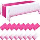 Tudomro 16 Pieces White and Hot Pink Disposable Plastic Tablecloths and Satin Table Runner Set 54x108 Inch Tablecloth 12x108 Inch Table Runners for New Year Wedding Birthday Baby Shower Graduation