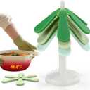 IPOW Festive Silicone Tree Trivet Set for Hot Pots & Pans - Heat-Resistant, Space-Saving Holiday Kitchen Decor & Practical Gift (Dishwasher Safe) (Green)