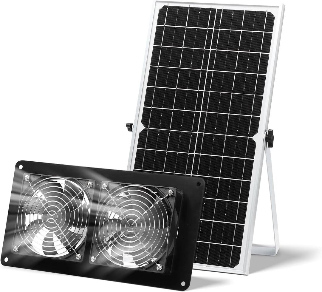 Solar Powered Fan,15W Waterproof Solar Dual Exhaust fan with 9.84Ft On/Off Cable for Small Chicken Coops, Sheds, Pet Houses, Outdoor Greenhouse Air Circulation
