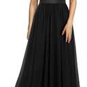 Dressystar Women's V Neck Sleeveless Lace Bridesmaid Dress Wedding Party Gown (Large, Band- Black)